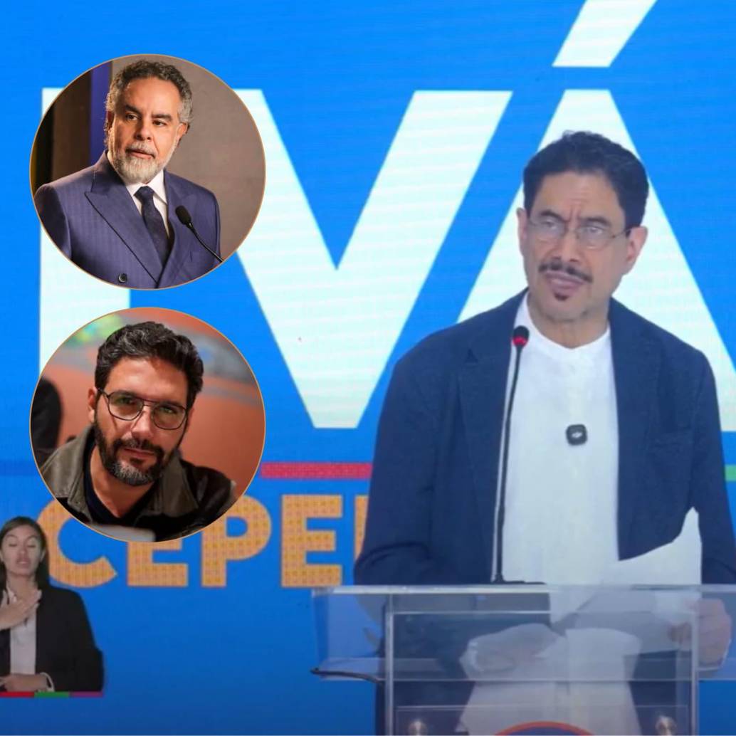 Iván Cepeda, excandidato presidencial. En la foto, arriba a la izquierda: Armando Benedetti, ministro del Interior; abajo, Agmeth Escaf, congresista. Arriba a la derecha: Alex Flórez, senador; abajo, Euclides Torres, contratista. Fotos: Colprensa, captura de video y redes sociales. 