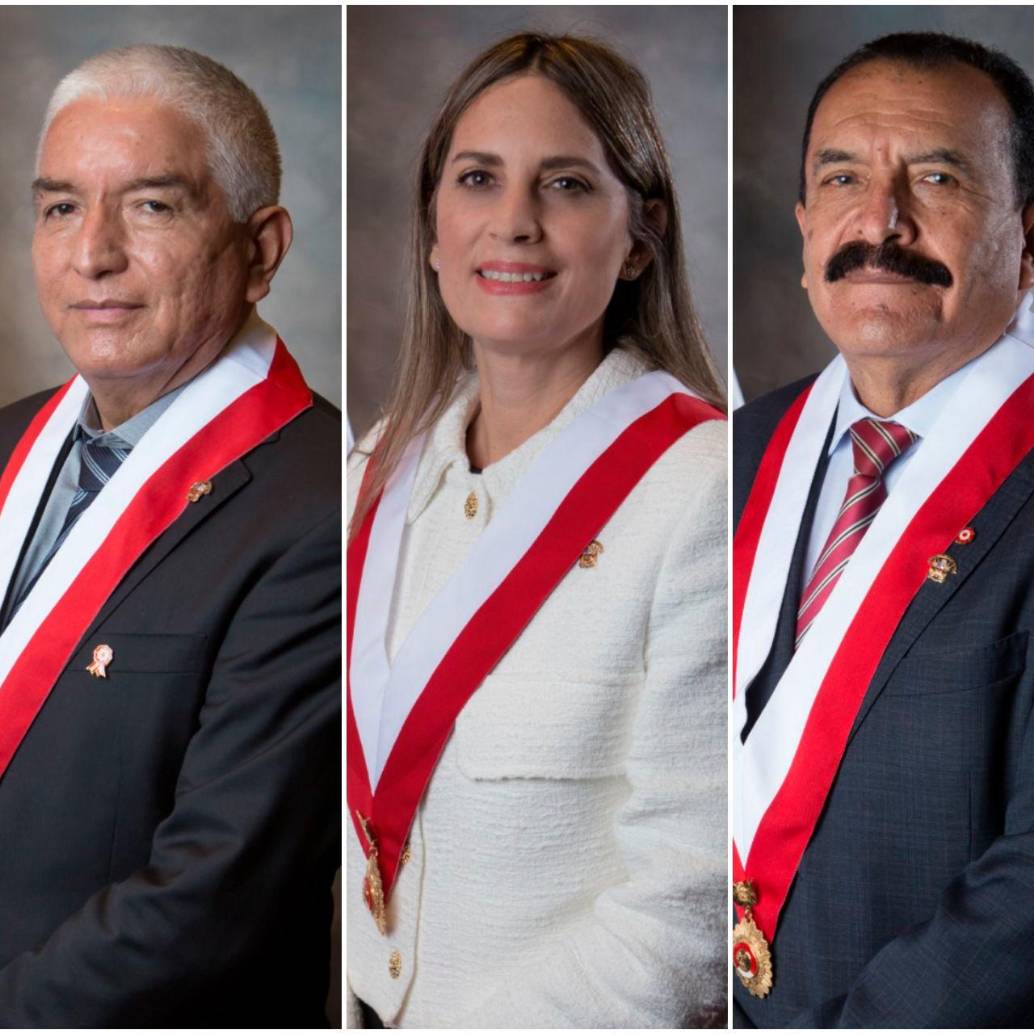 Los candidatos Segundo Héctor Acuña Peralta, María del Carmen Alva Prieto, Edgard Cornelio Reymundo Mercado y José María Balcázar Zelada. FOTOS: Tomadas de X @congresoperu