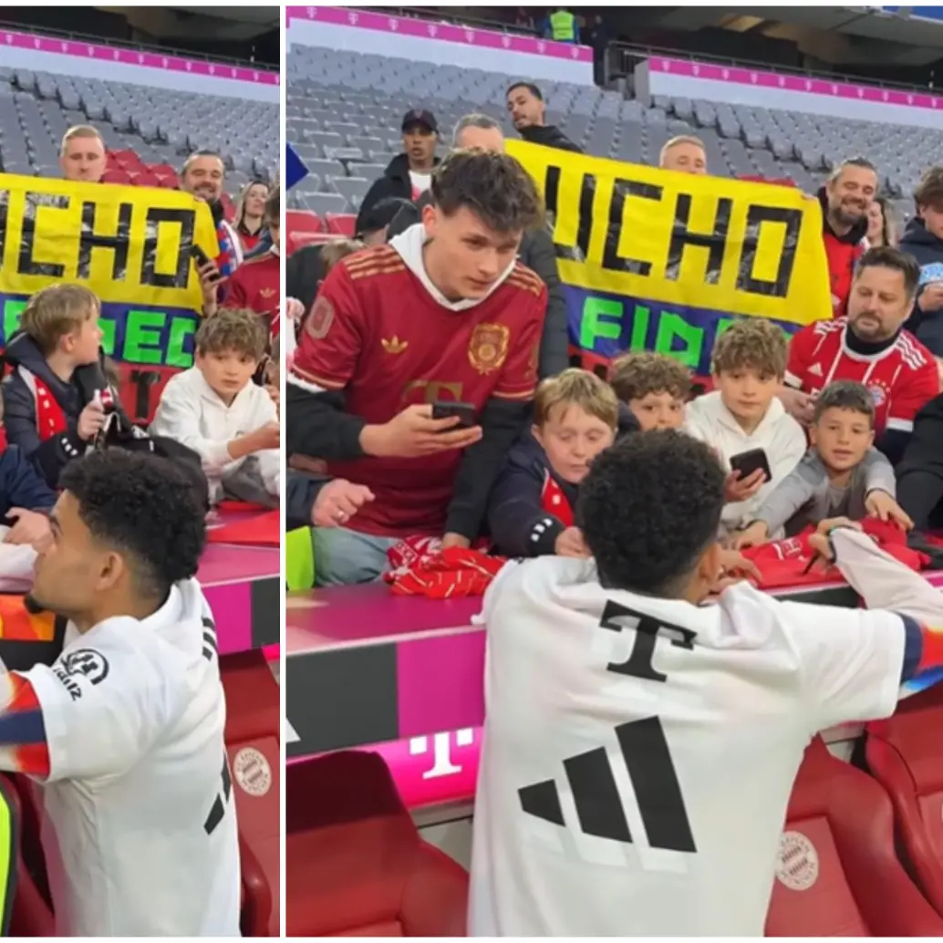 Tras dar dos asistencias en el partido contra Stuttgart, el guajiro Luis Díaz sacó un momento viral para compartir con los hinchas, entre ellos, los niños. FOTO: Captura de video de redes sociales @bundesligaes