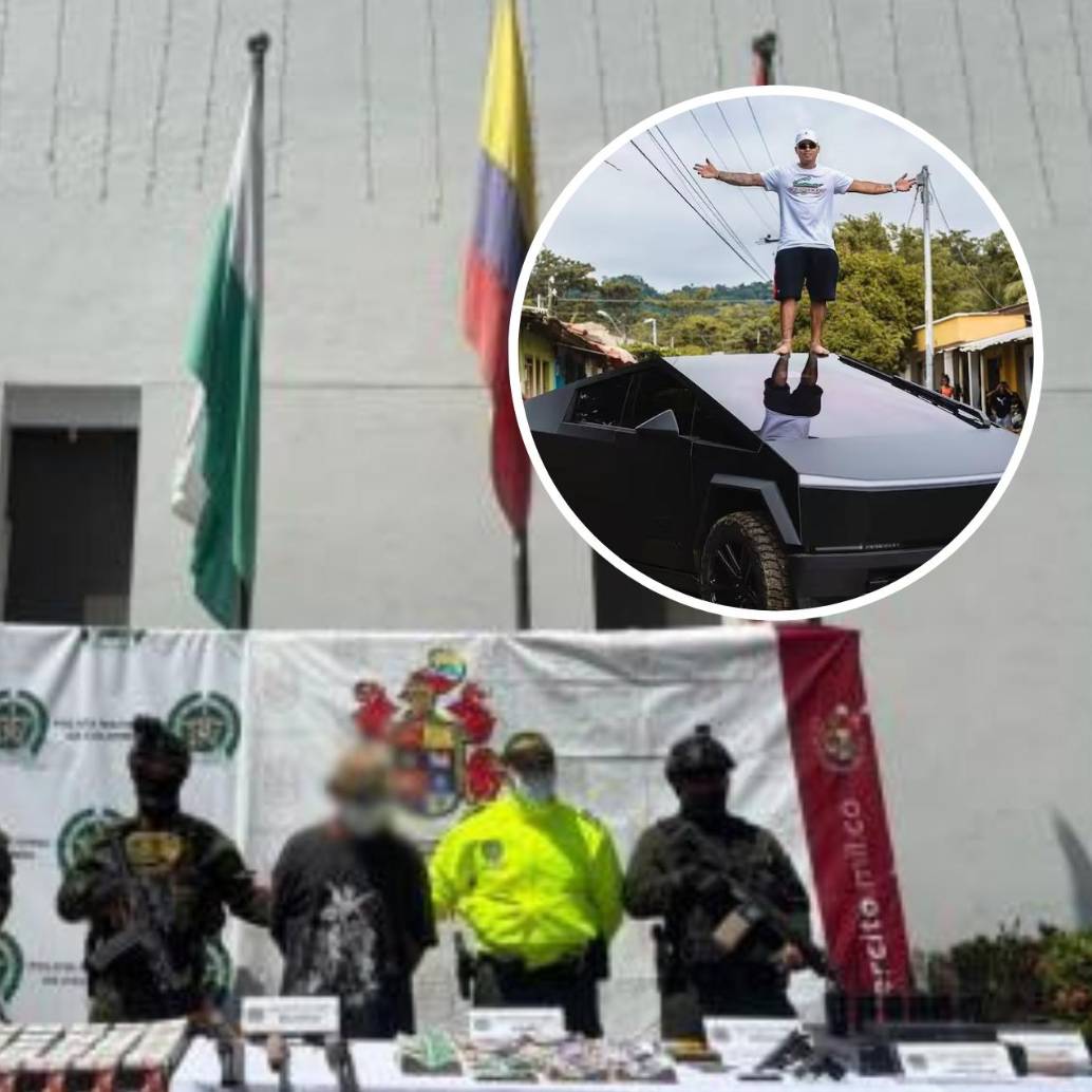 Javier Arias y el material decomisado en el momento de su captura. FOTO Policía Urabá.