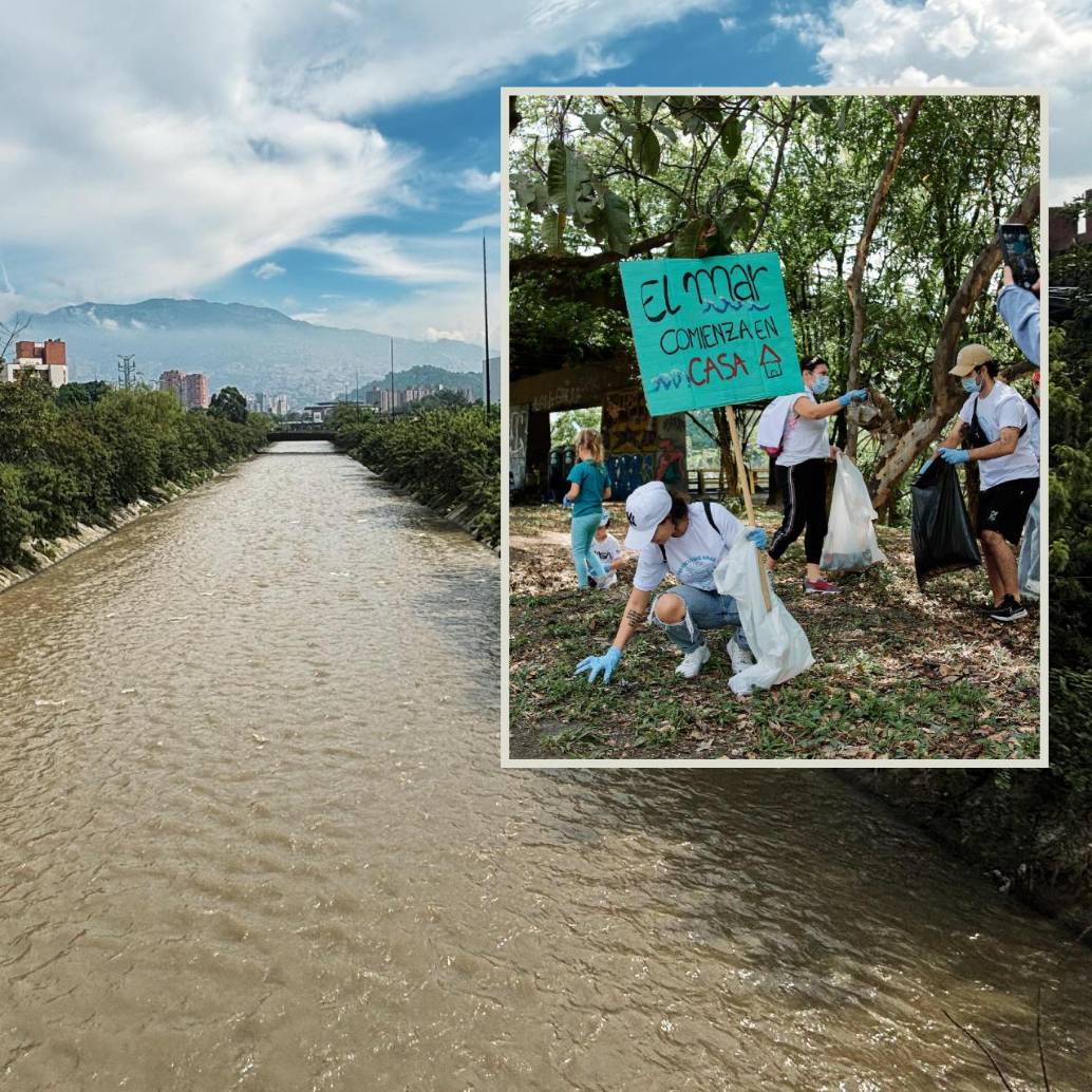 Jornada de limpieza de las riberas del río Medellín. FOTO: Cortesía