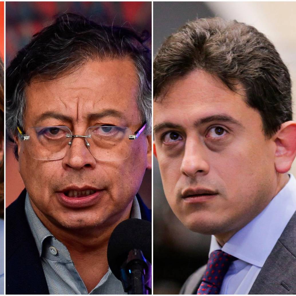 La embajadora Laura Sarabia, el presidente Gustavo Petro y el exdirector de la Dian Luis Carlos Reyes. FOTOS: Colprensa