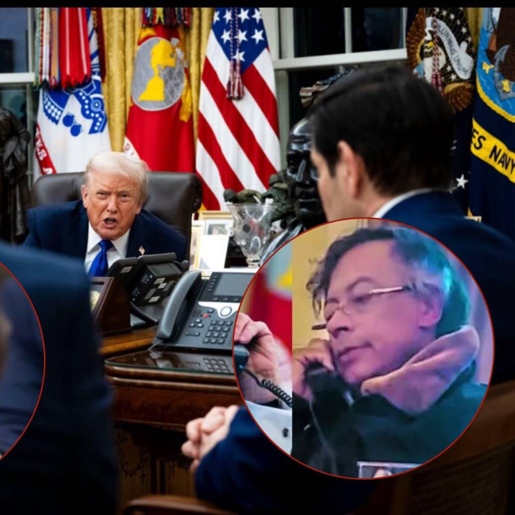 Los presidentes Donald Trump y Gustavo Petro en llamada. El ministro de Interior Armando Benedetti. Foto: cortesía y Colprensa