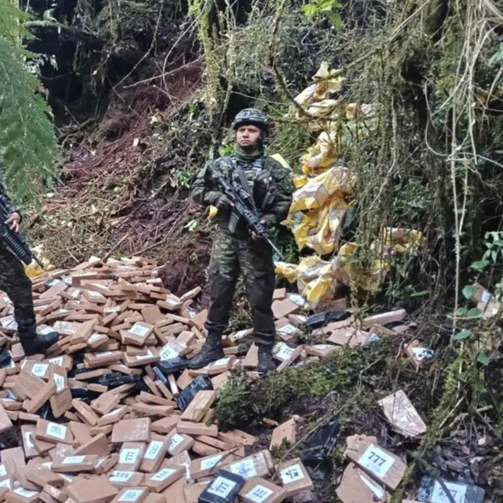 Cinco toneladas y media de clorhidrato de cocaína fueron incautadas por tropas del Ejército Nacional en coordinación con la Policía Nacional. FOTO: Fuerzas Militares de Colombia
