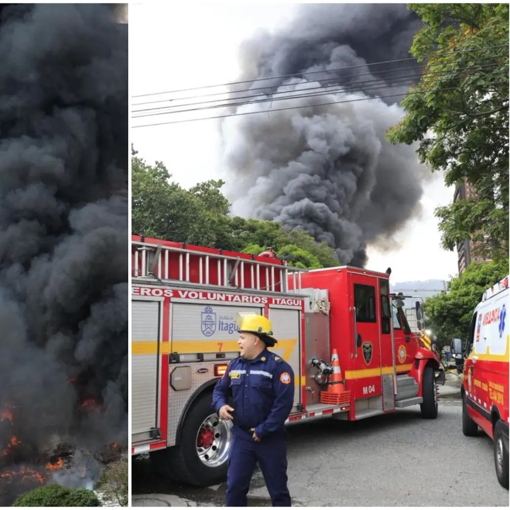 La conflagración se desató en una zona de bodegas en la antigua fábrica de Coltejer en Itagüí en la que funciona una empresa de bicicletas. FOTO: Manuel Saldarriaga