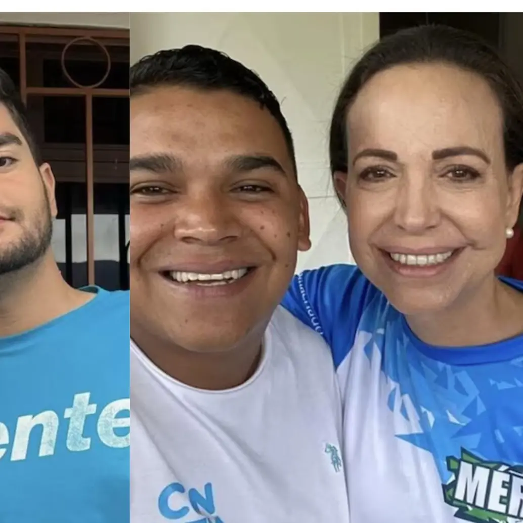 A la izquierda, Maria Corina Machado con Jesús Castillo. A la derecha, Machado con Yones Molina. Foto: Redes Sociales.