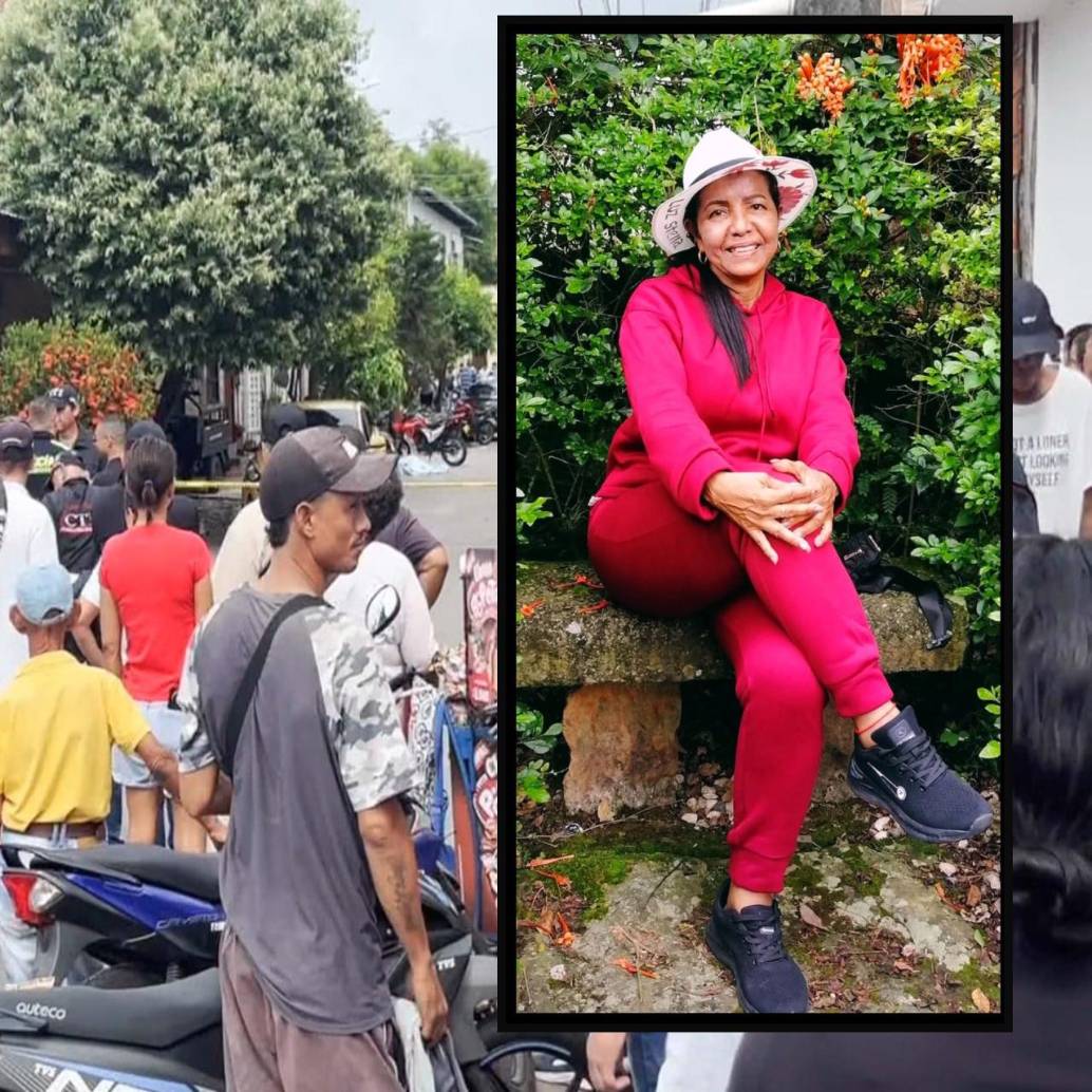 Adelante, la docente asesinada en una calle de Puerto Berrío. Atrás, el lugar de los hechos. FOTO: imagen tomada de redes.