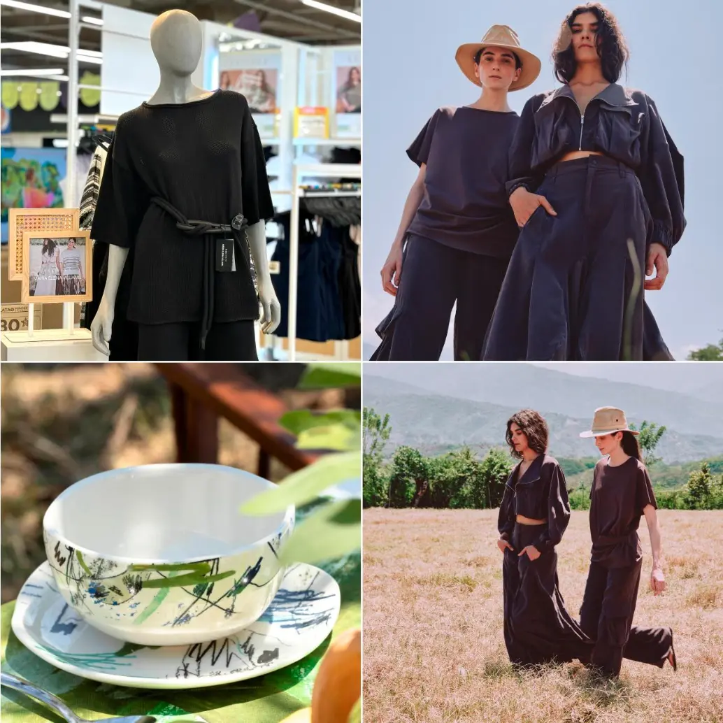 A la izquierda, María Elena Villamil. A la derecha, algunas piezas de esta colección que ya está disponible en El Éxito. FOTOS Cortesía