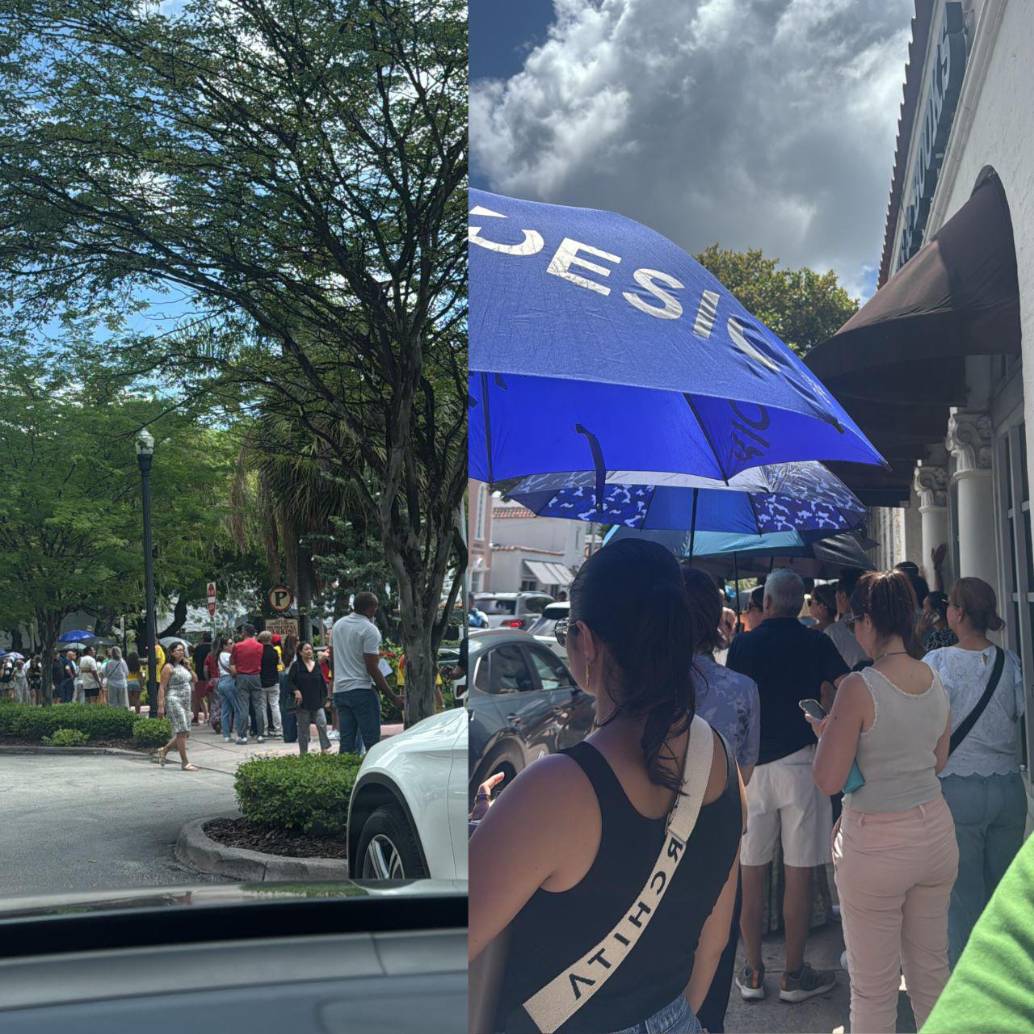 Largas filas de colombianos esperando votar en Miami. Foto: @ManuelaUruena