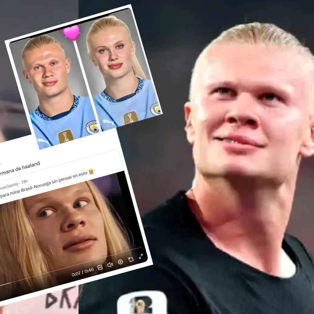 La hermana de Erling Haaland se volvió viral por su increíble parecido con el delantero previo a el partido de Brasil vs. Noruega. Foto: AFP / redes sociales