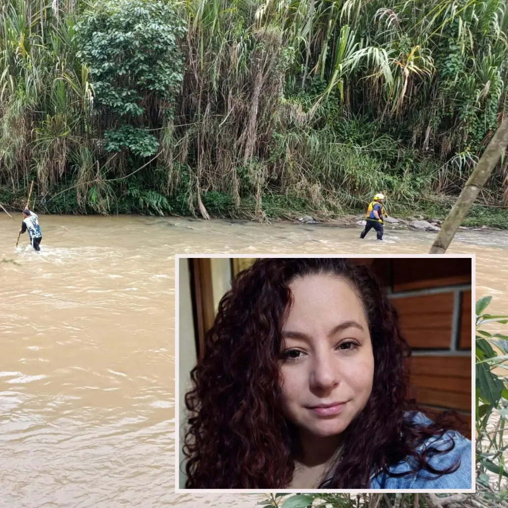 Adelante, Sandra Yanet Gutiérrez Calle, de 49 años, la mujer que era buscada desde el pasado martes 2 de junio. Atrás, las labores de búsqueda da familiares y rescatistas. FOTO: Cortesía e imagen tomada de redes.