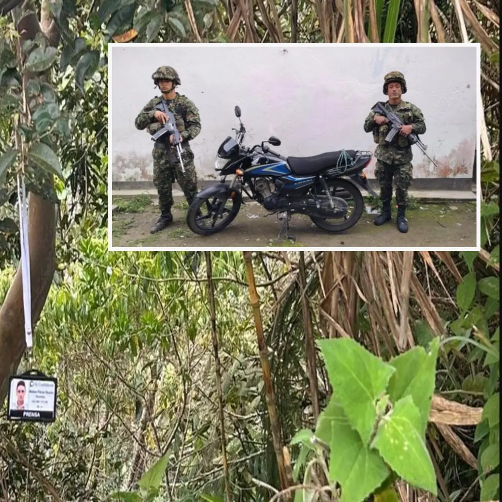 Adelante, la moto recuperada tras una semana en la vereda Travesías. Atrás, el carnet encontrado en El Roblal de Briceño. FOTO: Cortesía