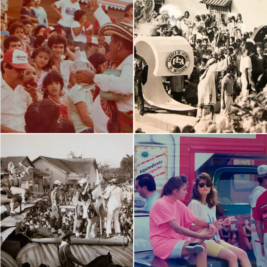Lista la copa para la Feria de las Flores 2025. Al lado imágenes de archivo para recordar cómo se vivía años atrás la Feria de las Flores. FOTOS Cortesía