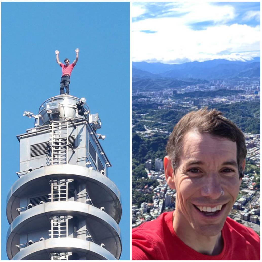 Honnold es la primera persona en escalar el Taipéi 101 sin cuerda, arnés ni red de seguridad, pero no el primer en escalar el edificio. FOTO: Tomada de redes sociales @alexhonnold, Netflix y AFP