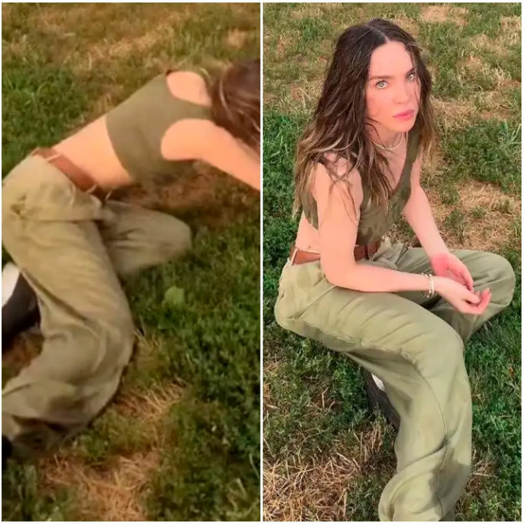 Belinda estaba cantando cuando corría y de repente... se fue al suelo. FOTO: Captura de video @belindatok