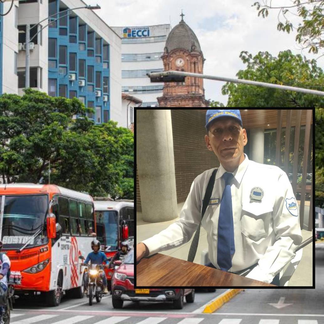 Adelante, el hombre atacado en pleno Centro. Atrás ,cruce de la Avenida Oriental con la calle La Playa, donde se dio el suceso. Foto: EL COLOMBIANO