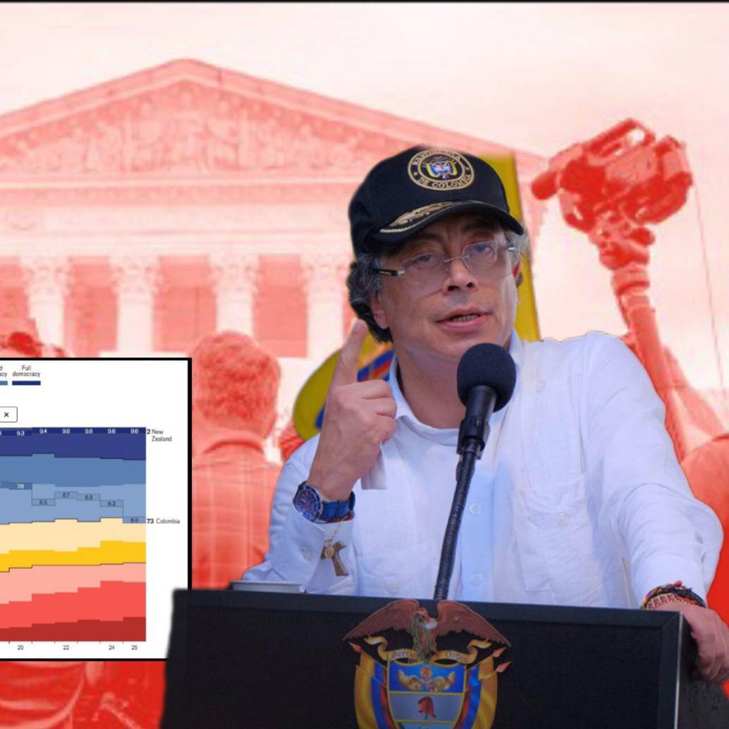 El informe de Economist Intelligence Unit detalla varios riesgos para la democracia colombiana. Foto: Captura The Economist y Colprensa 