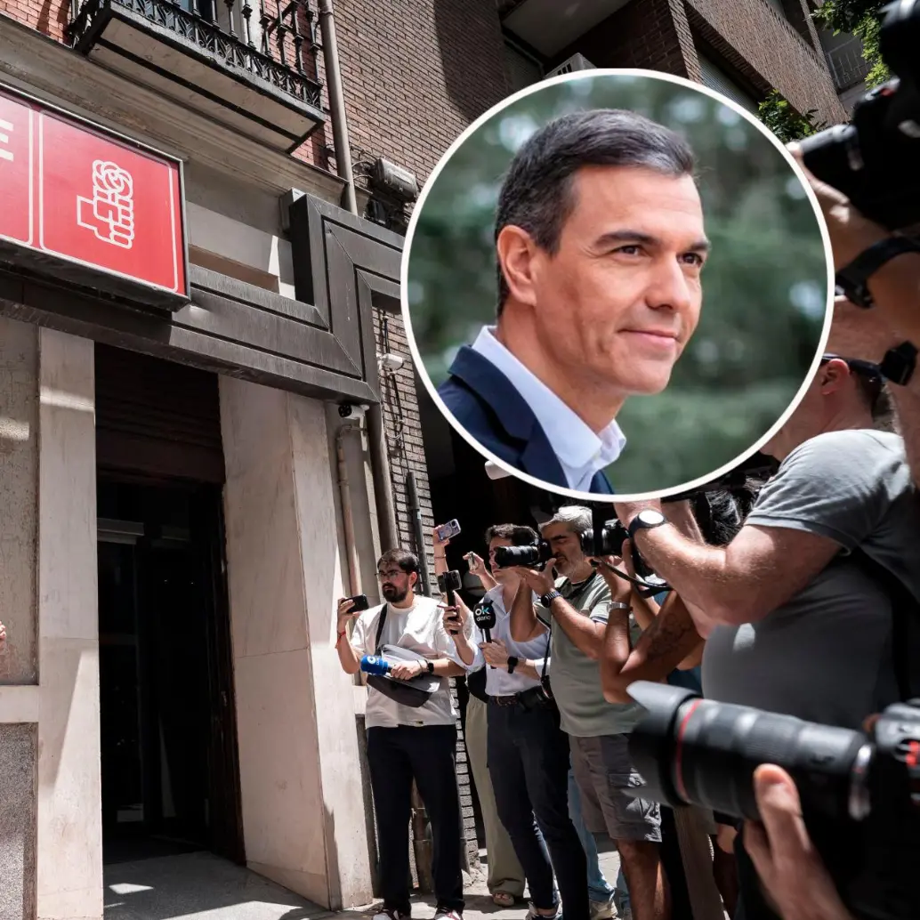 Los agentes de la Unidad Central Operativa estuvieron tres horas en la sede del PSOE, partido del presidente Pedro Sánchez. FOTO: Europa Press y tomada de X @sanchezcastejon