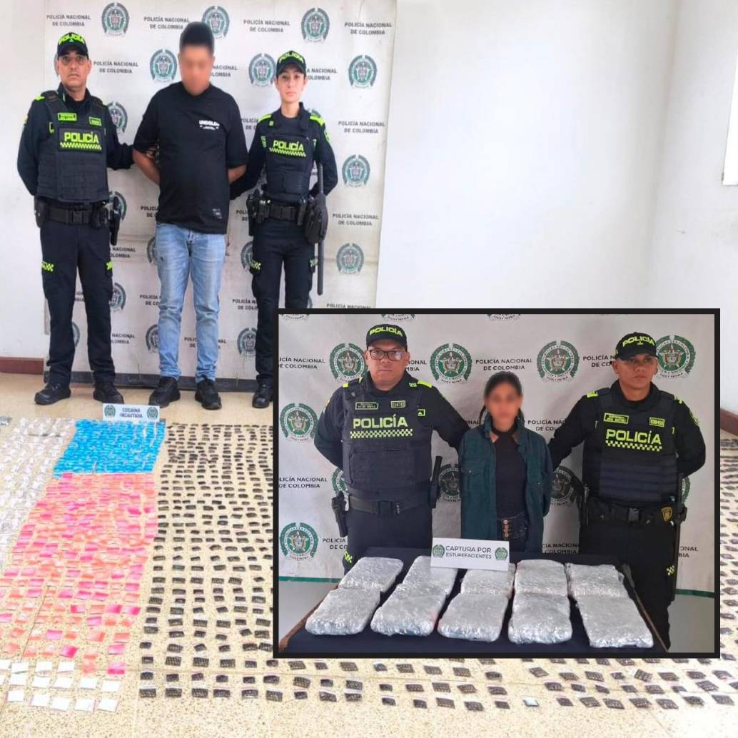 Los detenidos junto a las drogas incautadas. FOTO: Cortesía