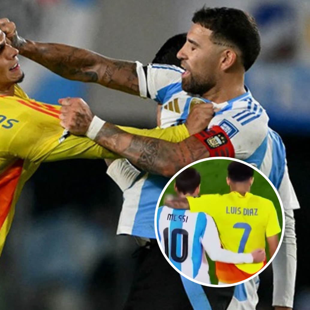 Richard Ríos y Nicolás Otamendi terminaron a los golpes y con insultos el duelo entre Argentina y Colombia por la Eliminatoria. FOTO AFP