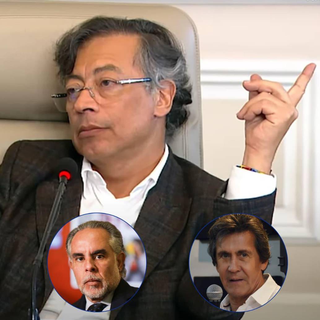 El presidente Gustavo Petro. Abajo, Hollman Morris, gerente de RTVC; Armando Benedetti, ministro de Interior, y Ricardo Leyva, empresario de conciertos. Fotos: Colprensa