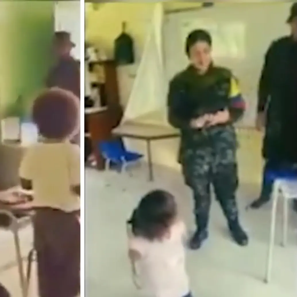 En el video compartido por redes sociales se muestra como los disidentes entraron a las aulas y estuvieron con los niños. Foto: Redes sociales/Semana