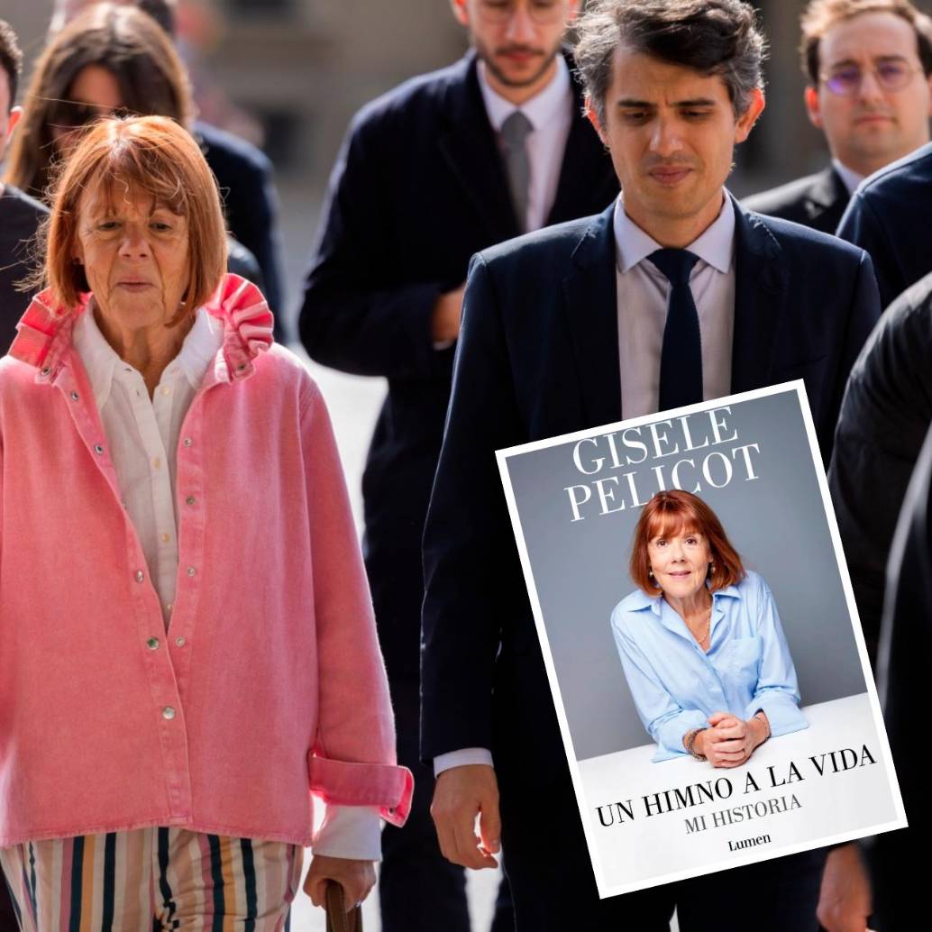 Gisèle Pelicot en su camino al juicio que conmocionó al mundo y al lado la portada en español de su libro. FOTOS Getty y Editorial Lumen.