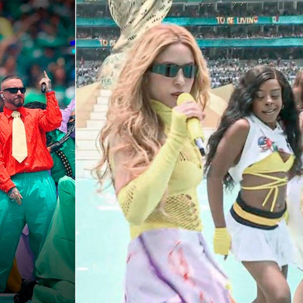 J Balvin, Ryan Castro y Shakira con Burna Boy en la inauguración del Mundial. FOTOS Getty y Captura de pantalla.