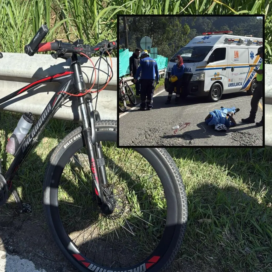 Escena del lugar del accidente donde falleció un ciclista en Caldas, Antioquia. FOTO: Cortesía Denuncias Antioquia