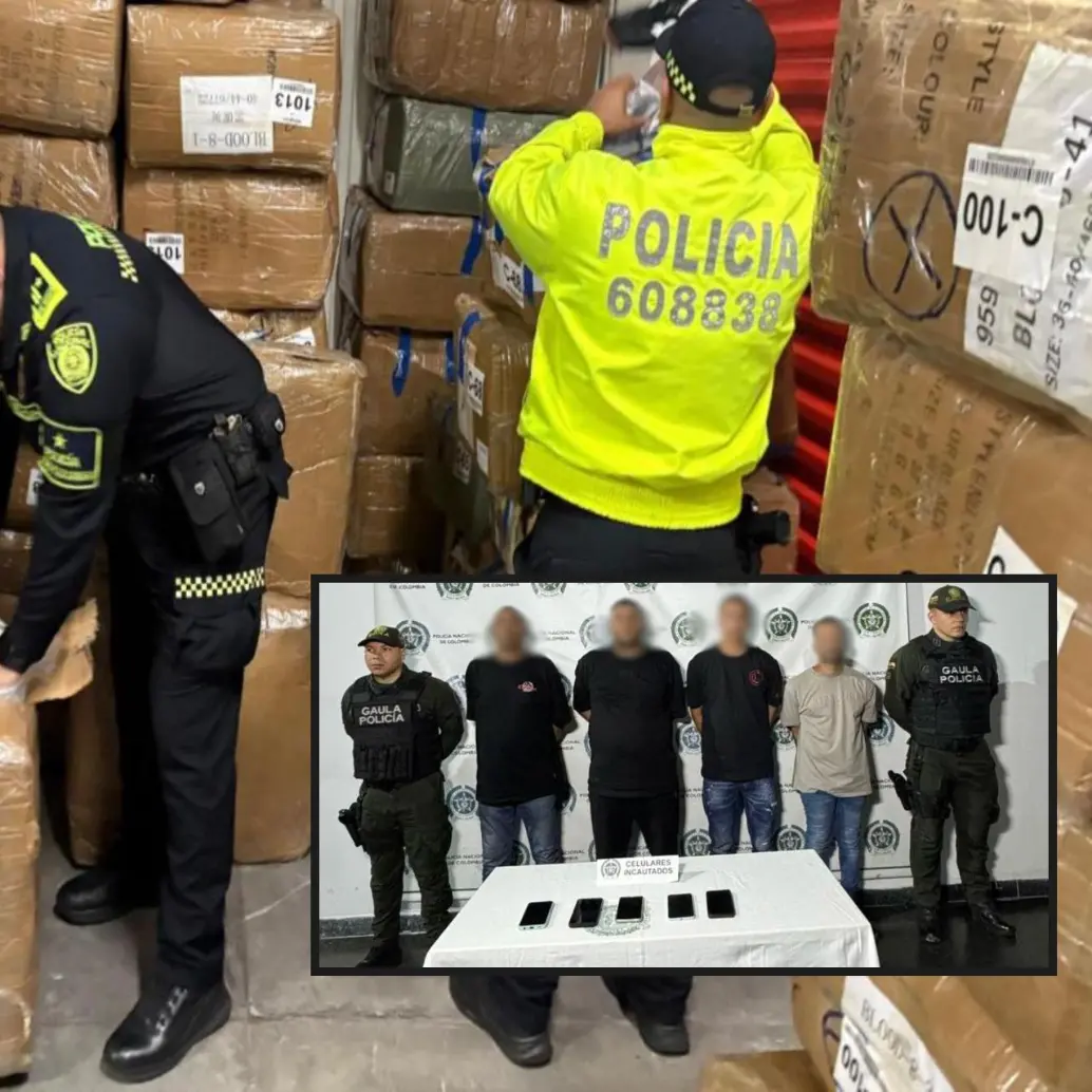 Adelanet, los extorsionistas detenidos. Atrás, incautación de tenis de contrabando. FOTO: Cortesía Meval