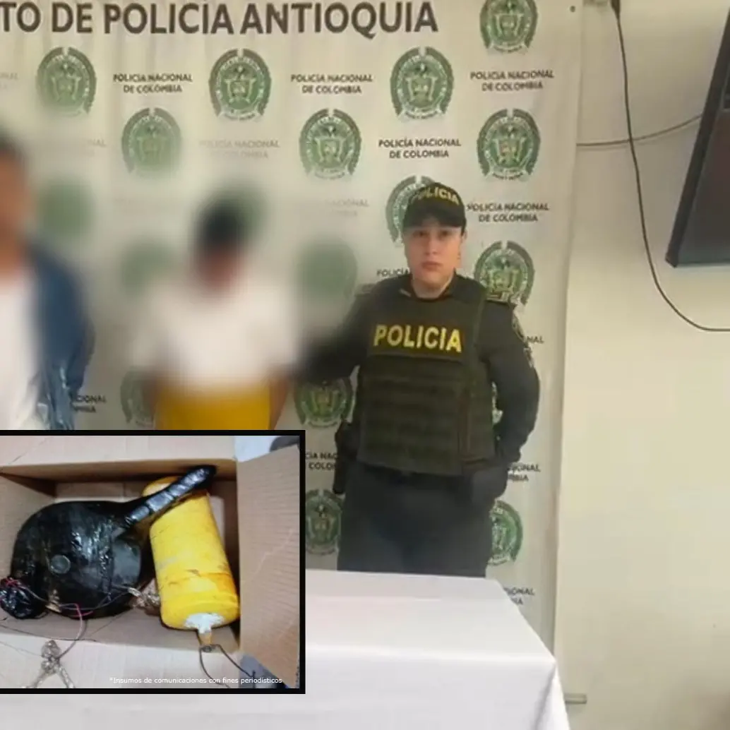 Adelante, el explosivo improvisado dejado en la estación. Atrás ,los detenidos por las autoridades. FOTO: imágenes tomadas de redes
