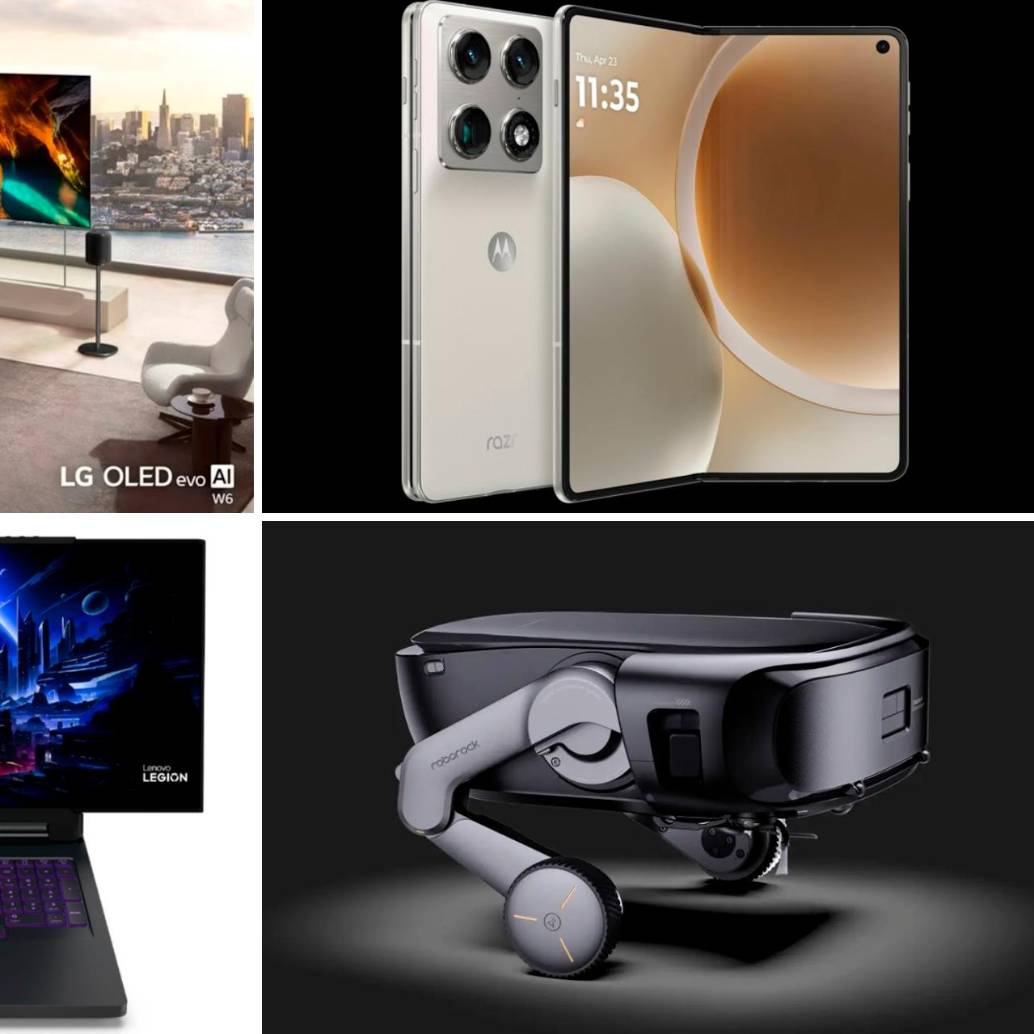 El televisor inhalámbrivo más delgado, el celular plegable que parece un libro, la pantalla que se extiende y el robot limpiador que sube escaleras, más novedades del CES 2026. FOTOS Europa Press y cortesía