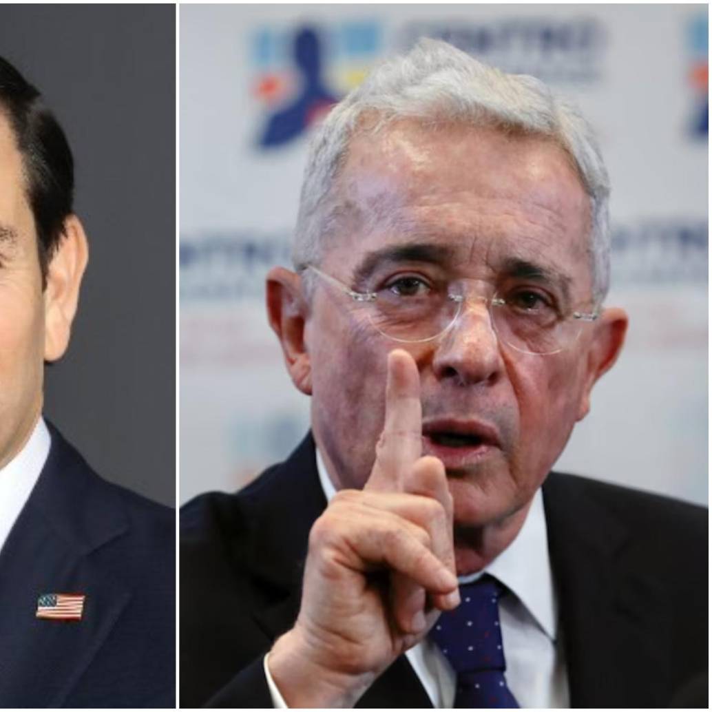 El secretario de Estado de Estados Unidos, Marco Rubio, y el expresidente Álvaro Uribe Vélez. FOTO: Tomada de redes sociales @SecRubio y Colprensa