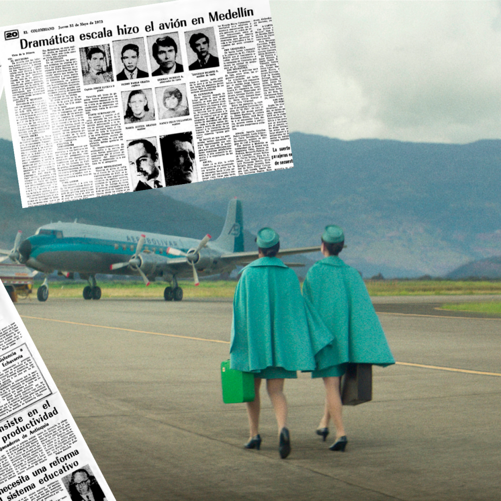 Las páginas de EL COLOMBIANO registraban día a día la noticia que impactaba al pais, además porque el avión hizo escala en Medellín. FOTOS EL COLOMBIANO y Cortesía Netflix