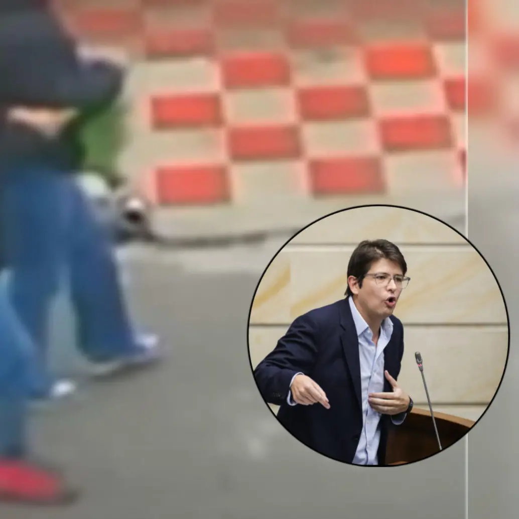 El hombre de zapatos rojos siguió al menor señalado de disparar contra Miguel Uribe por varias cuadras. Fotos: Captura de video y Colprensa