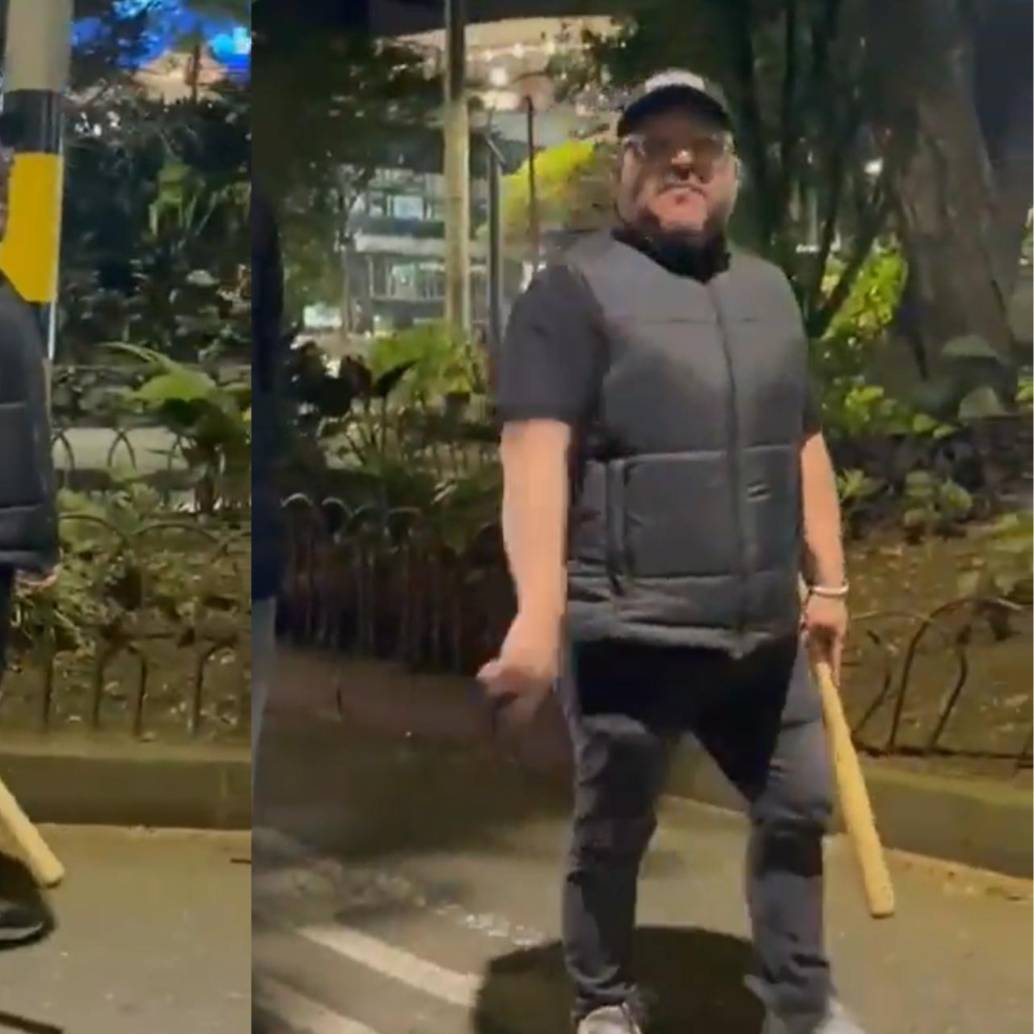 El concejal del Centro Democrático, Andrés Rodríguez, amenazando manifestantes en la ciudad de Medellín. FOTO: Captura de video