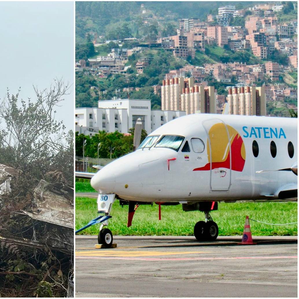 A un lado, el ensamblaje del avión, completamente destruido, denota lo violento del impacto. Al otro, una imagen de cómo era el modelo del avión. FOTOS: Cortesía Luis Miguel Galeano y tomada de X @copter_colombia