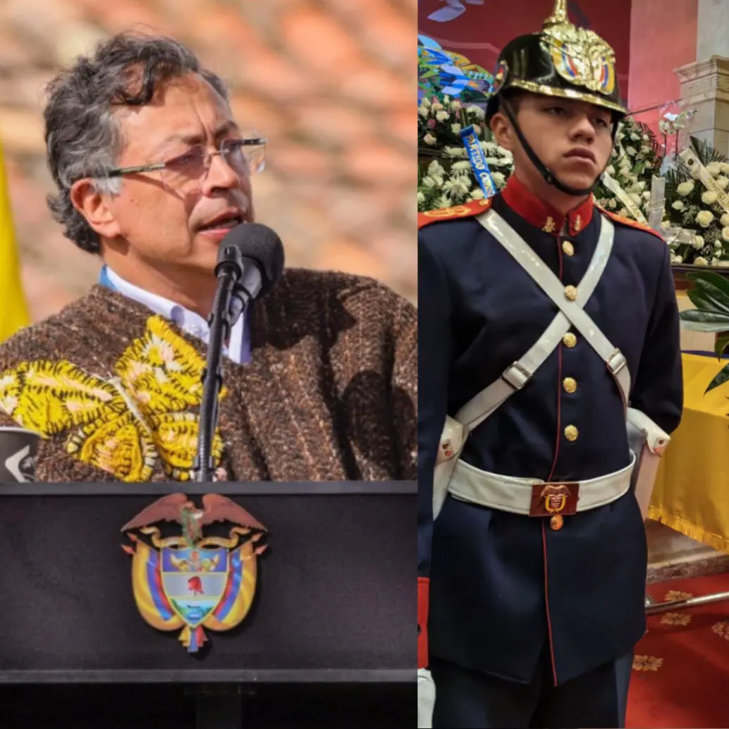 Gustavo Petro expresó su molestia por los discursos pronunciados en el funeral de Miguel Uribe Turbay. Fotos: Presidencia y Colprensa