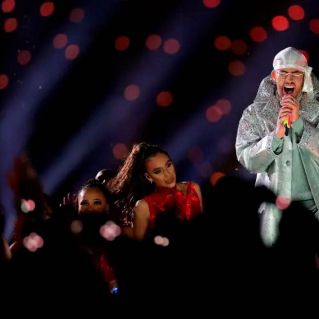 Bad Bunny durante su presentación en el Super Bowl de 2020 en el Hard Rock Staduim de Miami. FOTO: AFP
