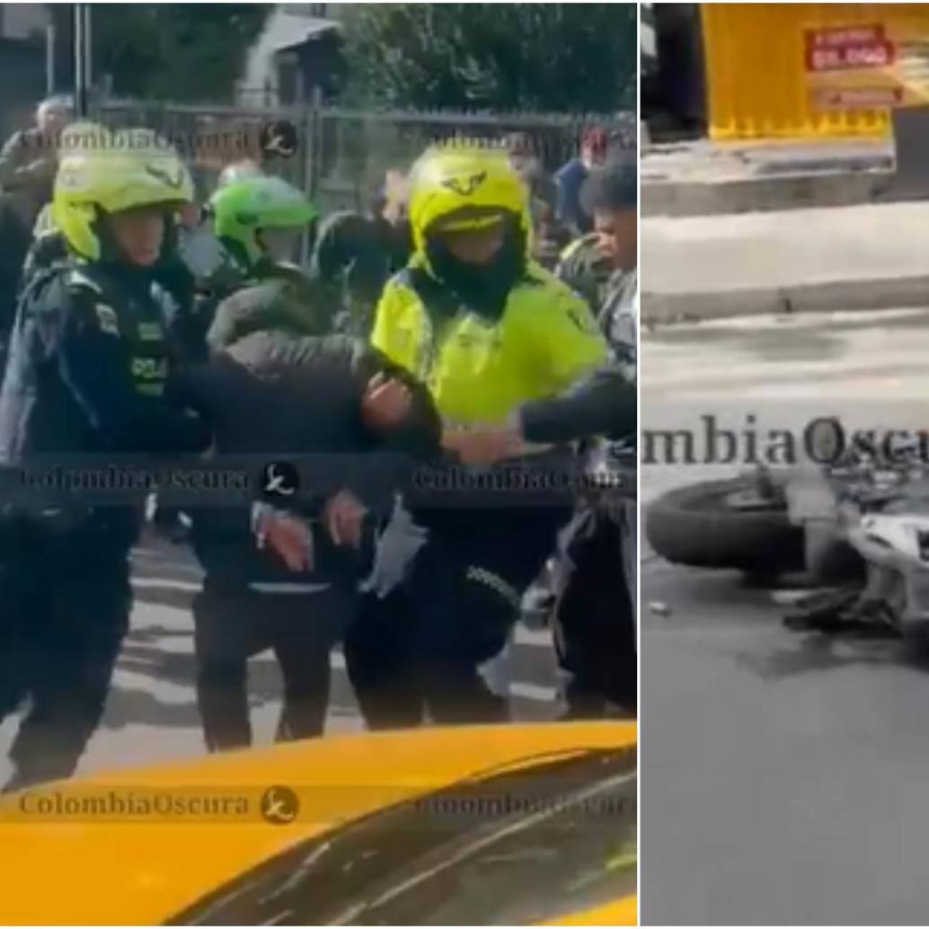 El hecho ocurrió precisamente sobre la calle 95 entre carreras 13 y 14, en inmediaciones del Parque de la 93, de la localidad de Chapinero. La comunidad incendió la moto de los delincuentes. FOTO: CAPTURA VIDEO REDES SOCIALES @COLOMBIAOSCURA