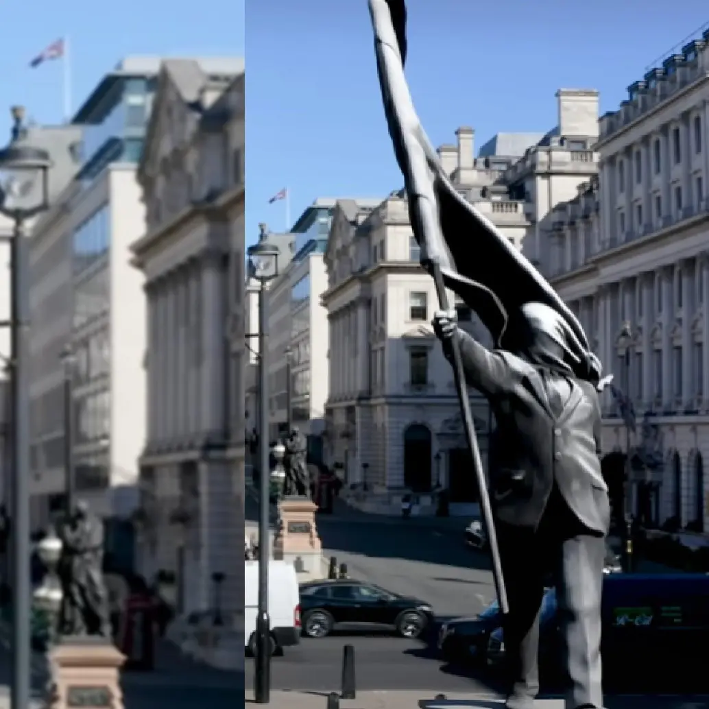 Estatua creada por Bansky ubicada en Waterloo Place en Londres. Foto: captura de video