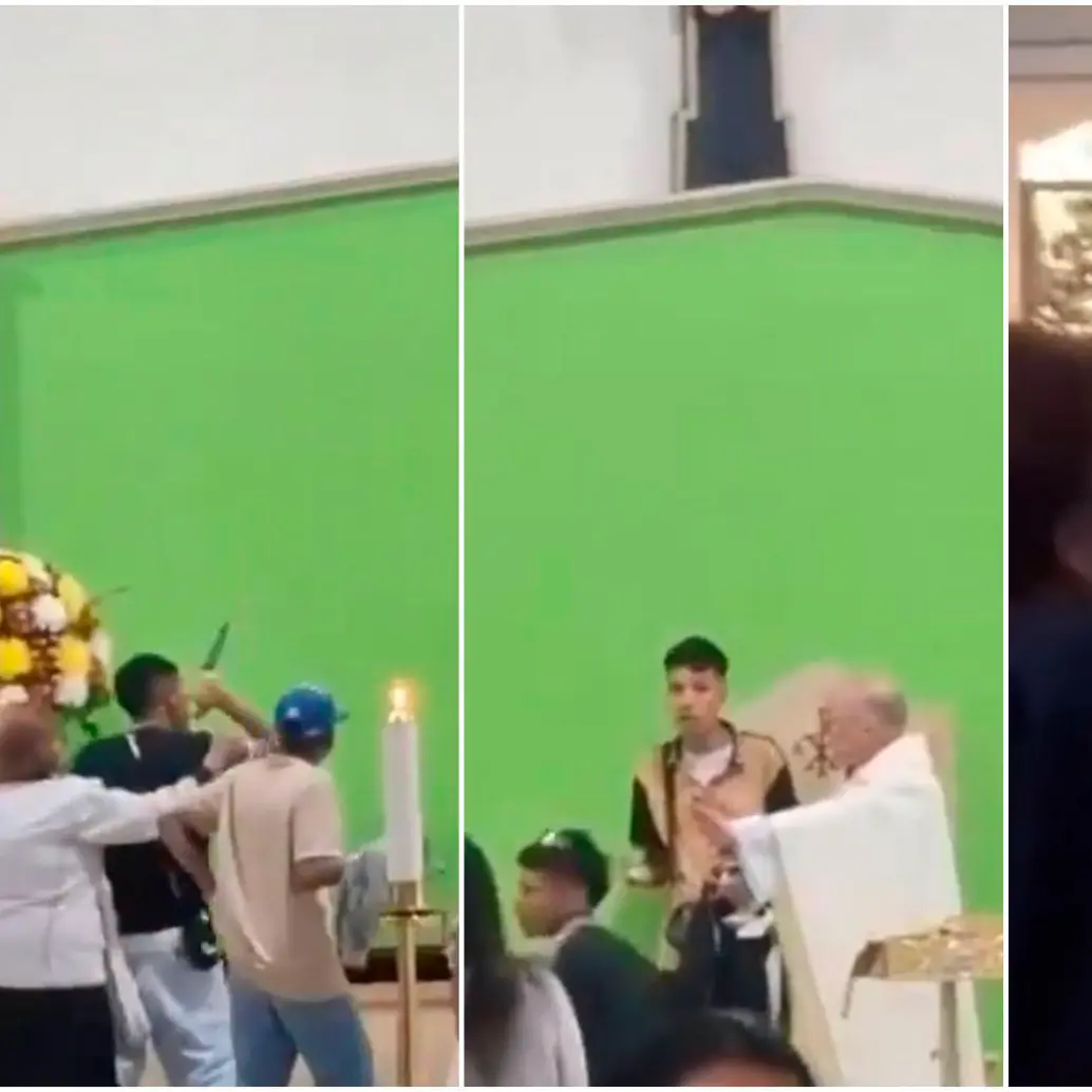 Feligreses y el sacerdote que oficiaba la misa intercedieron para que los hombres armados no atacaran a otro joven en la iglesia. FOTOS: Capturas de video
