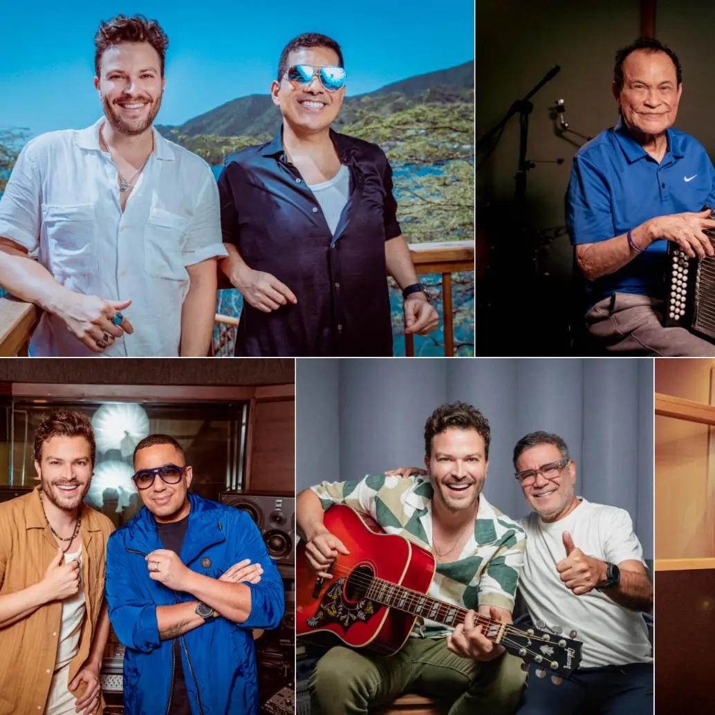 De arriba a abajo: de izquierda a derecha, Gusi con Peter Manjarrés, Alfredo Gutiérrez, Pipe Peláez, Iván Villazón y Jean Carlos Centeno. FOTOS Cortesía Frankie Jazz