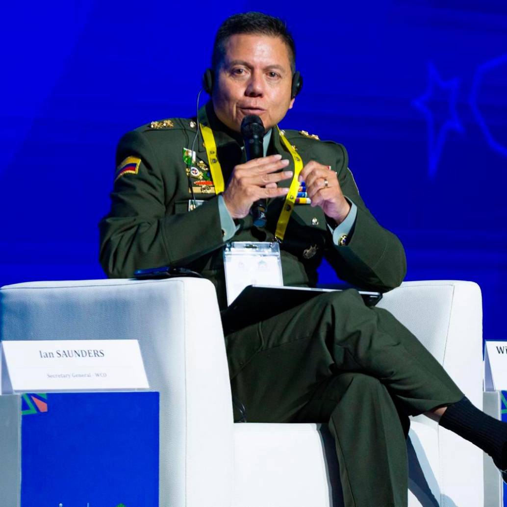 El director de la Policía, general William Oswaldo Rincón Zambrano, durante su participación en la Asamblea General de Interpol en Marruecos. FOTO: CORTESÍA DE LA POLICÍA.