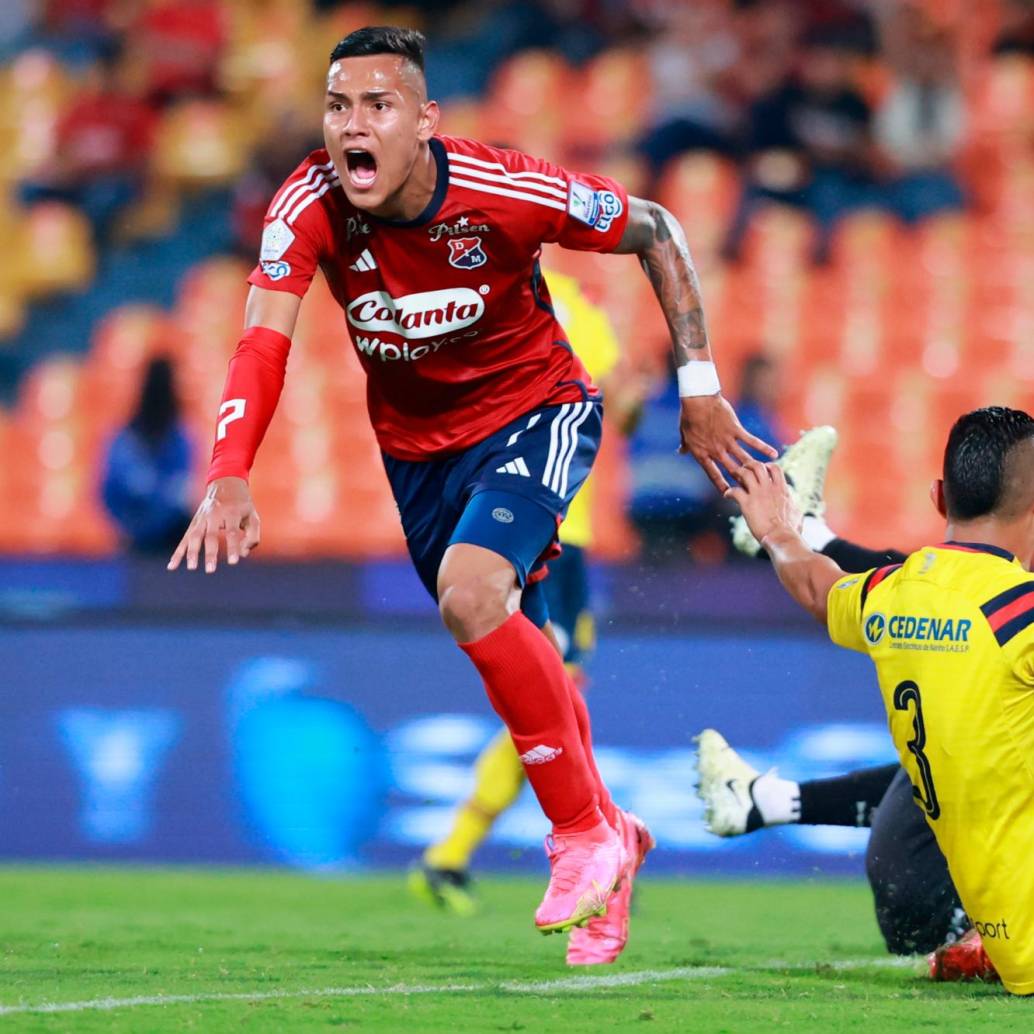 El delantero Jaime Peralta, de 18 años, anotó el gol del triunfo 1-0 del Medellín contra Pasto en la fecha 9 de la Liga Betplay 2024-1. FOTO: MANUEL SALDARRIAGA 