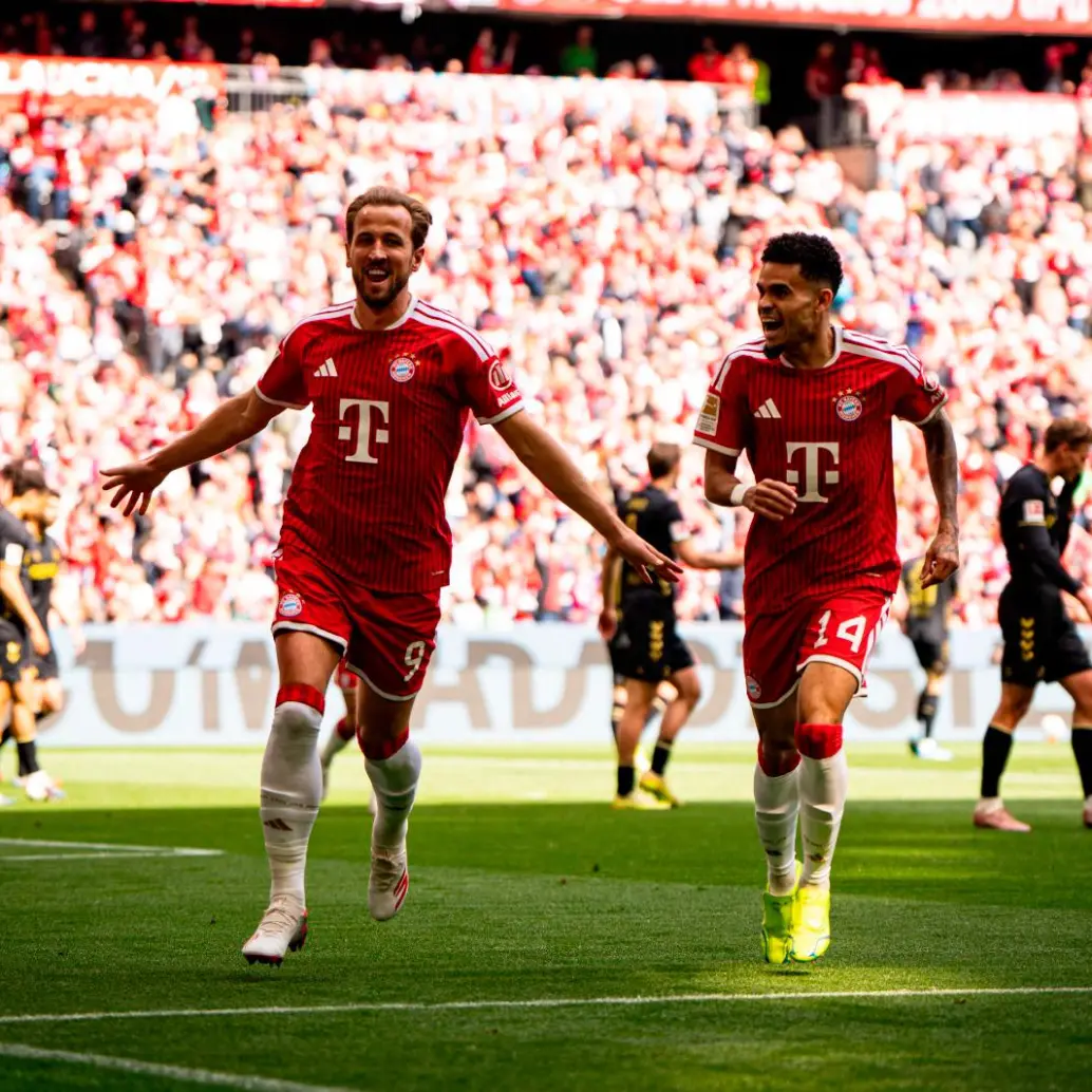 Harry Kane y Luis Díaz forman el tridente más goleador de Europa con Michael Olise. FOTO: <b>GETTY</b>