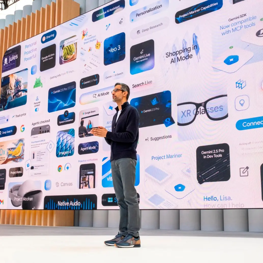 Sundar Pichai, director ejecutivo de Google durante su intervención. Foto AFP. 