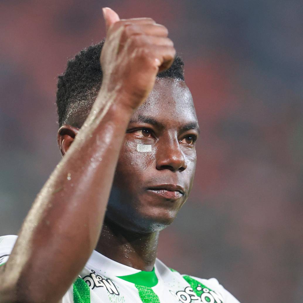 El futbolista vallecaucano Marino Hinestroza suma siete goles en lo que va del 2025 con Atlético Nacional. Foto: Manuel Saldarriaga