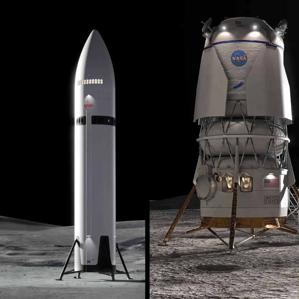 En 2027, la NASA pondrá a prueba operaciones de acoplamiento en órbita entre la nave Orion y los módulos de aterrizaje lunar de SpaceX (Starship HLS) y Blue Origin (Blue Moon), con el objetivo de validar el hardware antes de intentar tocar suelo lunar. FOTO NASA