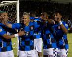 El festejo del gol con el que Boyacá Chicó selló la serie 3-0 a su favor y así logró el ascenso a la primera división. FOTO dimayor